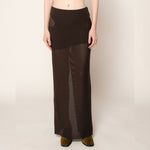 Front half body photo of model wearing the Eclipse Skirt - Stone.