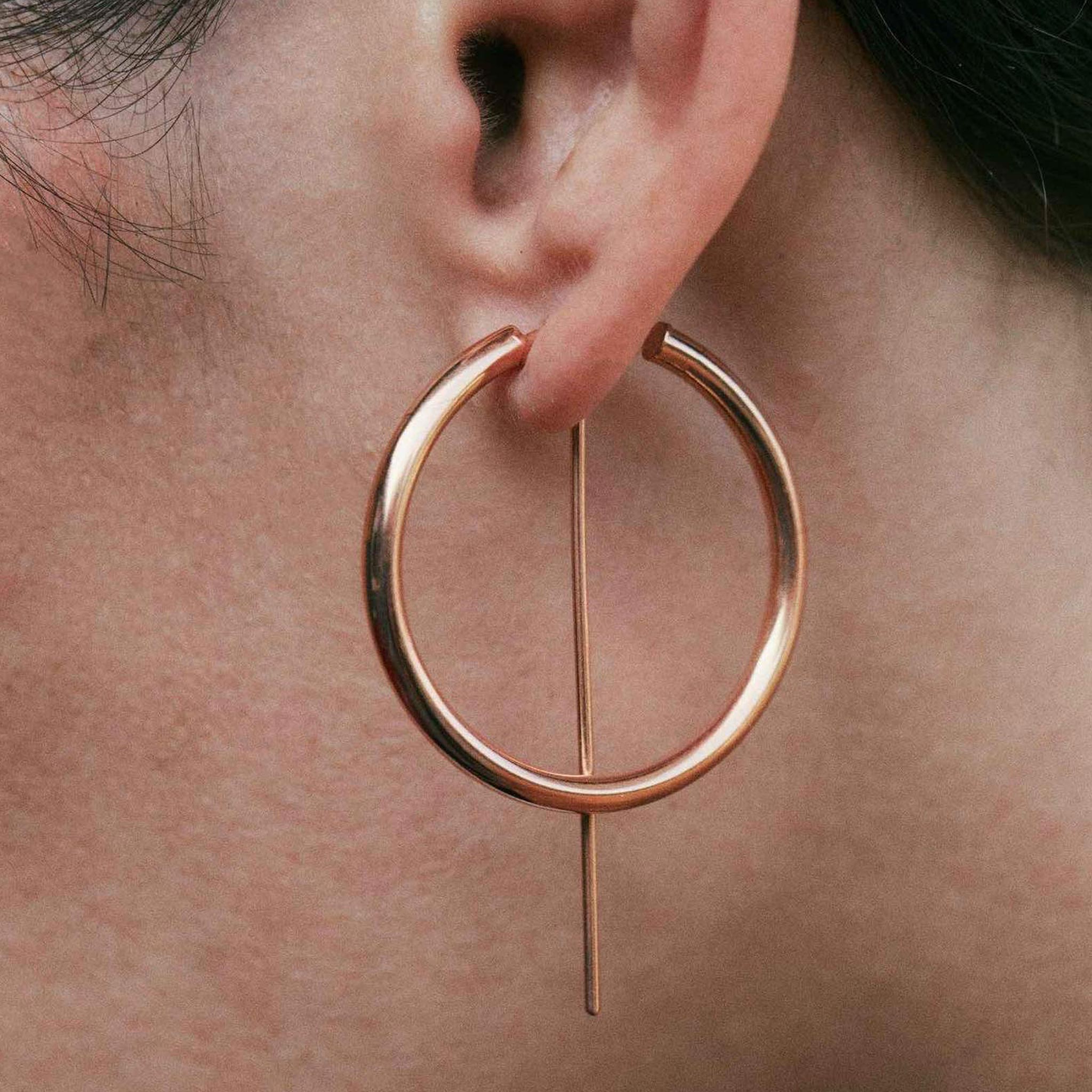 Jaclyn Moran Jewelry - Hoop & Post Earrings in Rose Gold, pictured on model.