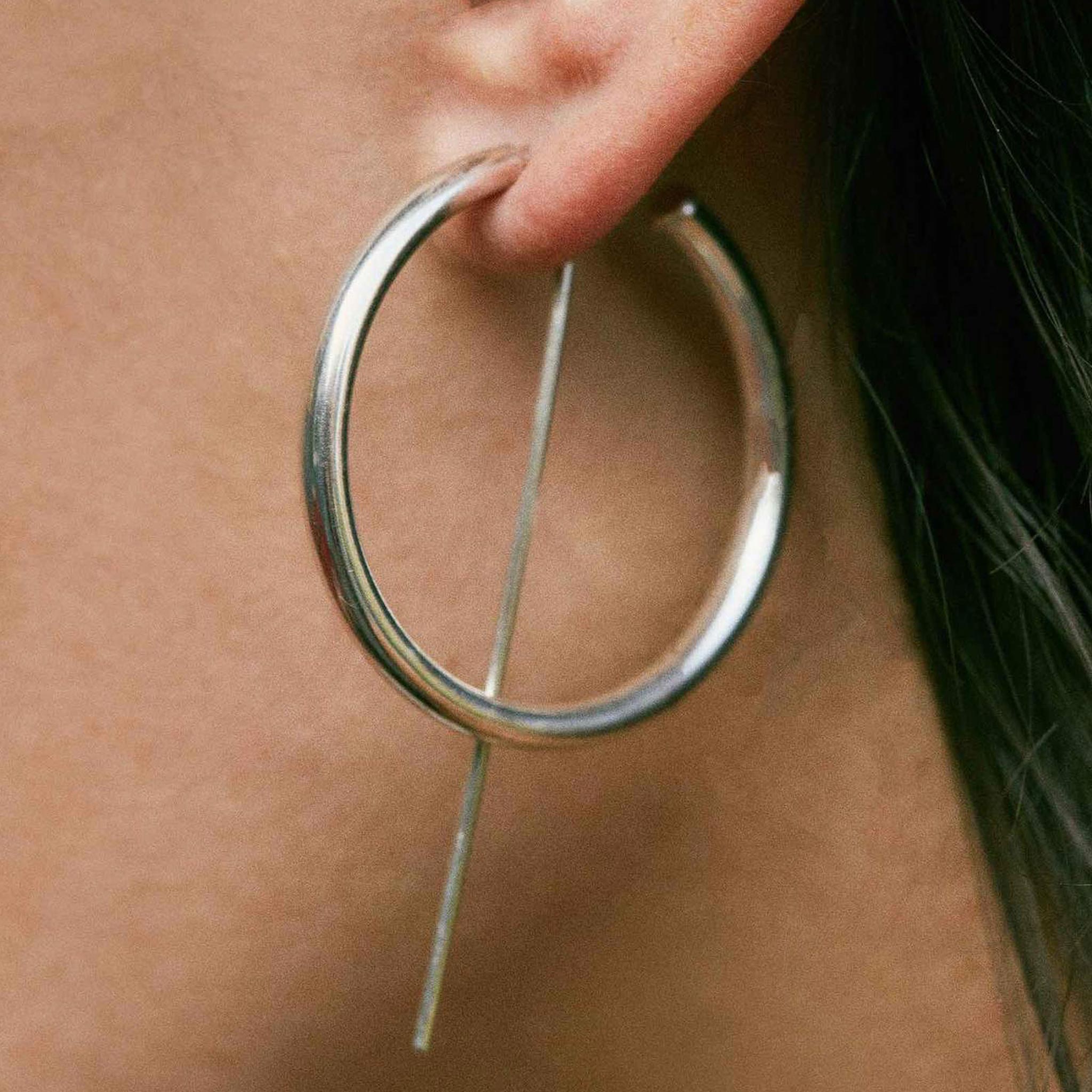Jaclyn Moran Jewelry - Hoop & Post Earrings in Sterling Silver, pictured on model.