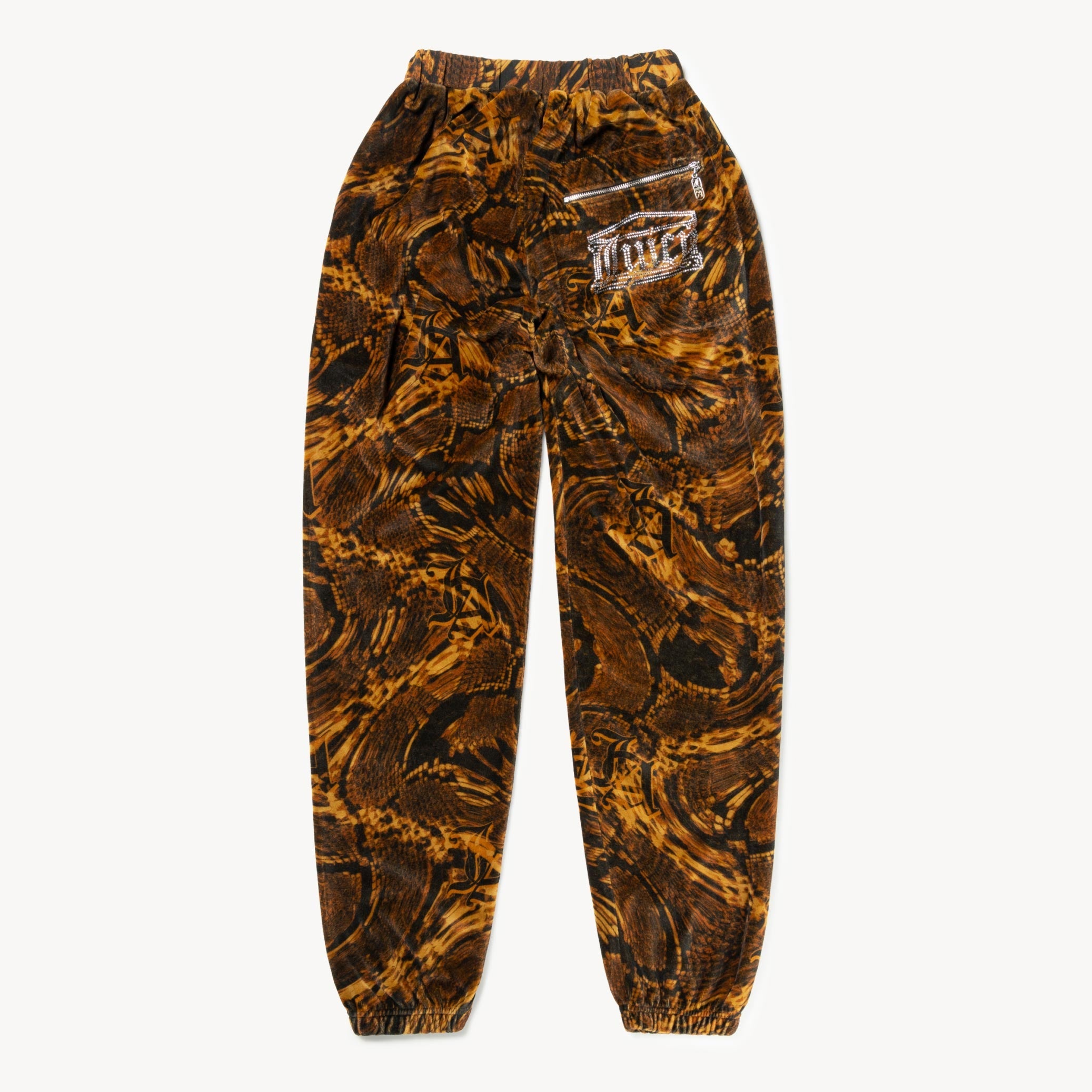 Flat detail photo of the Juicy Psysnake Velour Sweatpants - Brown. 