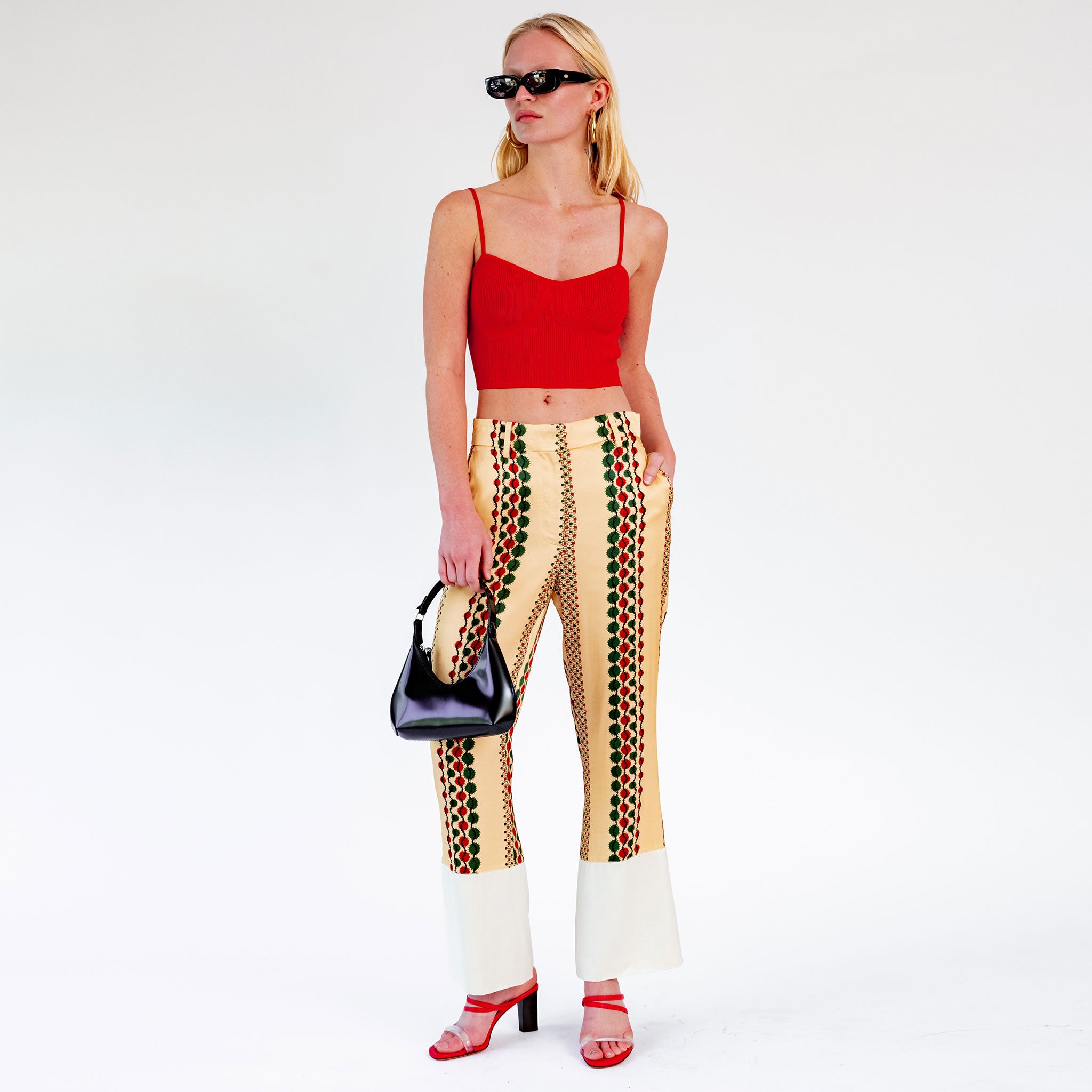 Full body photo of model wearing the Knit Bra Top - Red.
