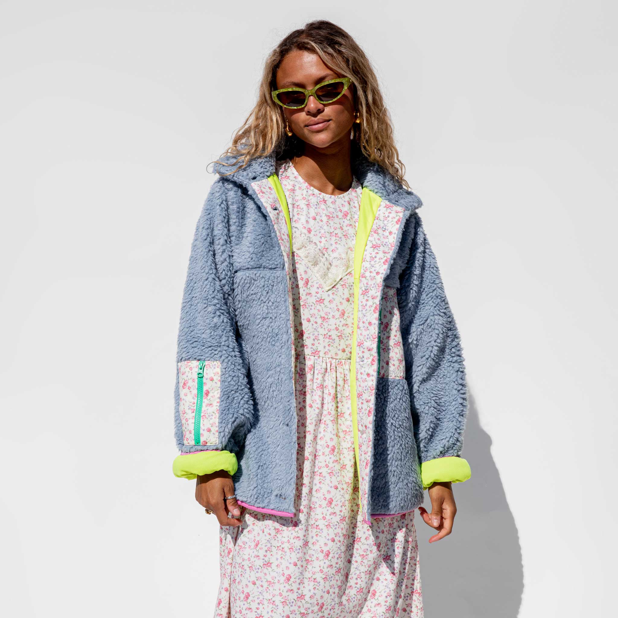Close detail photo of model wearing the LCDExclusive Betty Fleece.