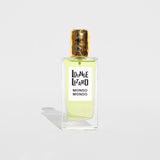 Flat image of the lounge lizard eau de perfume by Mondo Mondo. This perfume has a green hue with a gold top.