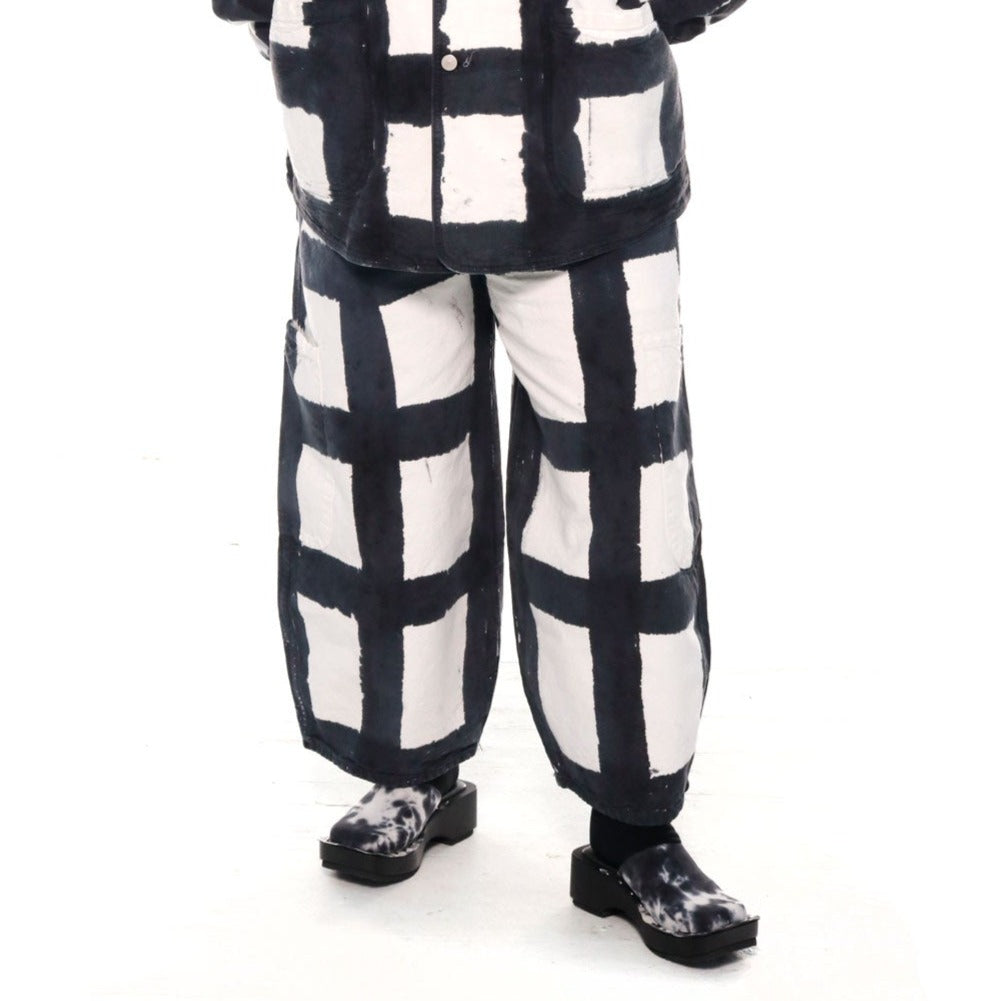 photo of model wearing the Chef Pants - Licorice Check.