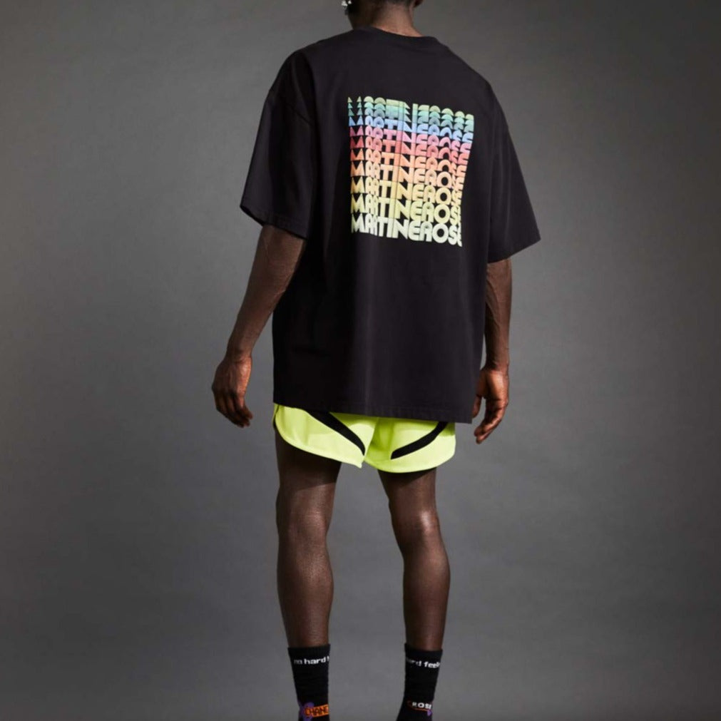 Back detail photo of the Oversized Tee - Black 70s Multi.