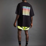 Back detail photo of the Oversized Tee - Black 70s Multi.