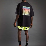 Back detail photo of the Oversized Tee - Black 70s Multi.