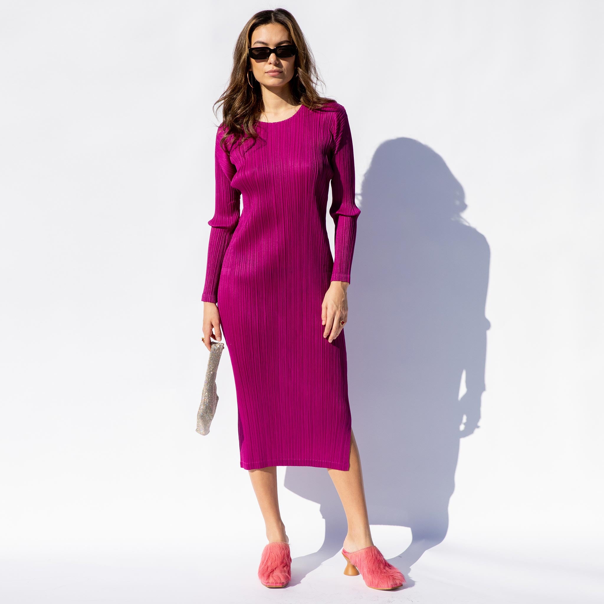Full body photo of model wearing the Forward 2 Dress - Magenta.
