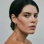 Jaclyn Moran - Mini Hoop & Post Earring in Rose Gold, pictured on model.