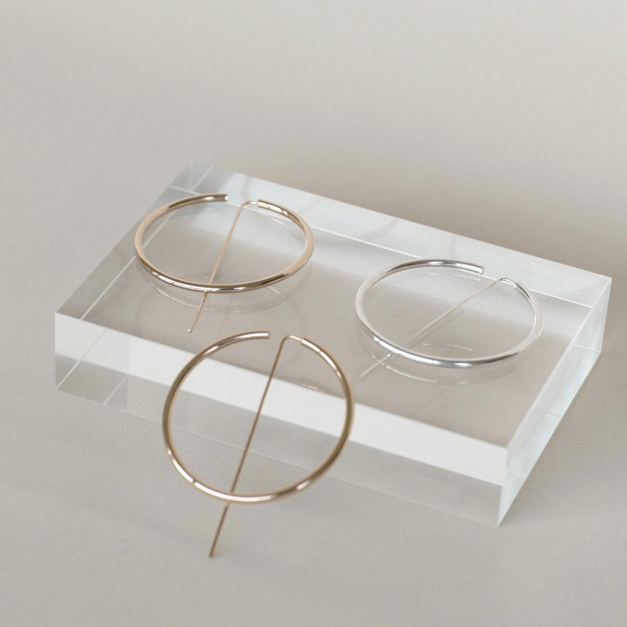 Jaclyn Moran - Oversized Hoop & Post Earrings in Rose Gold, Yellow Gold, and Sterling Silver.