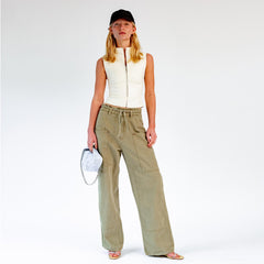 Full body photo of model wearing the Paperbag Carpenter Pant - Khaki. 