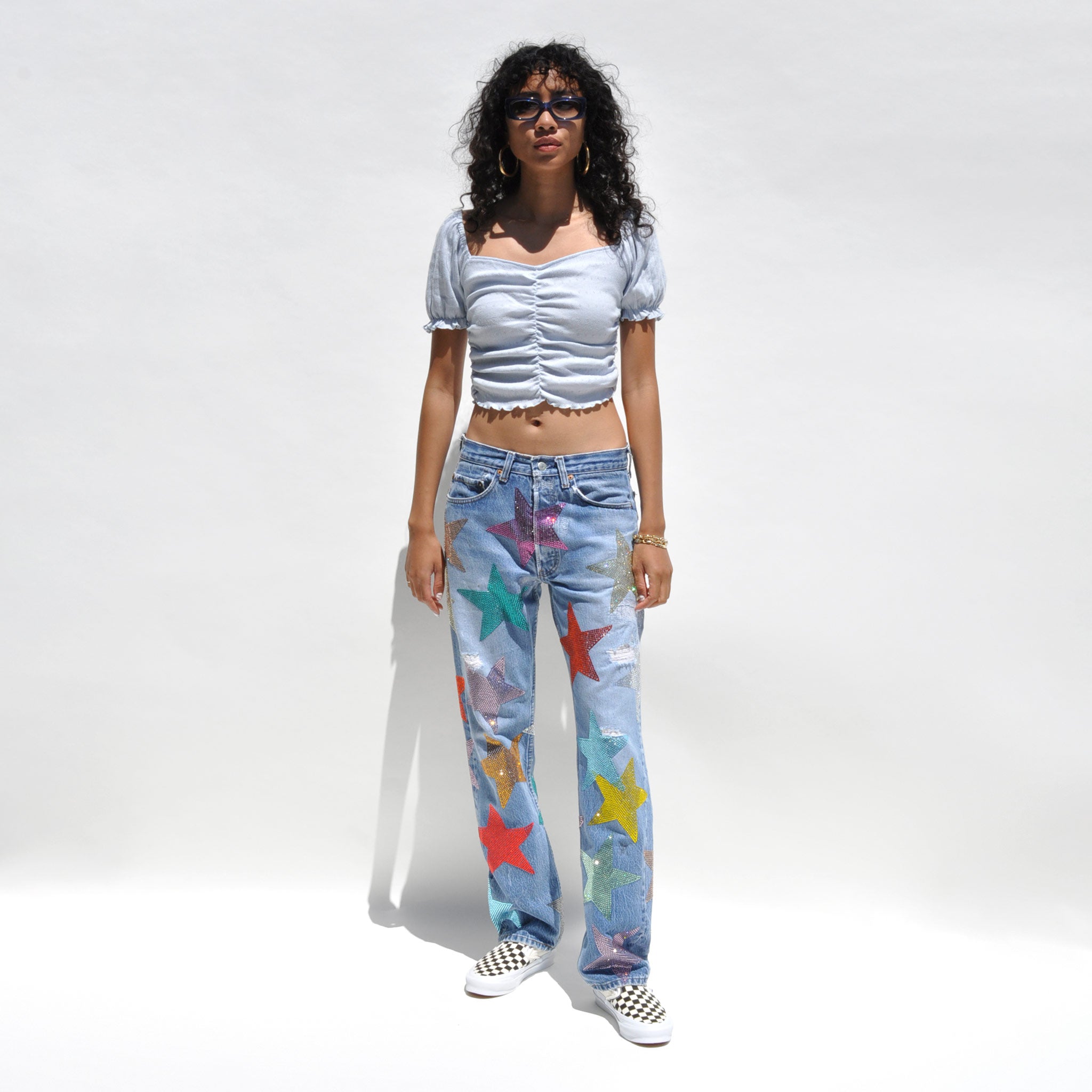 full body photo of model wearing the Puff Sleeve Sweetheart Top