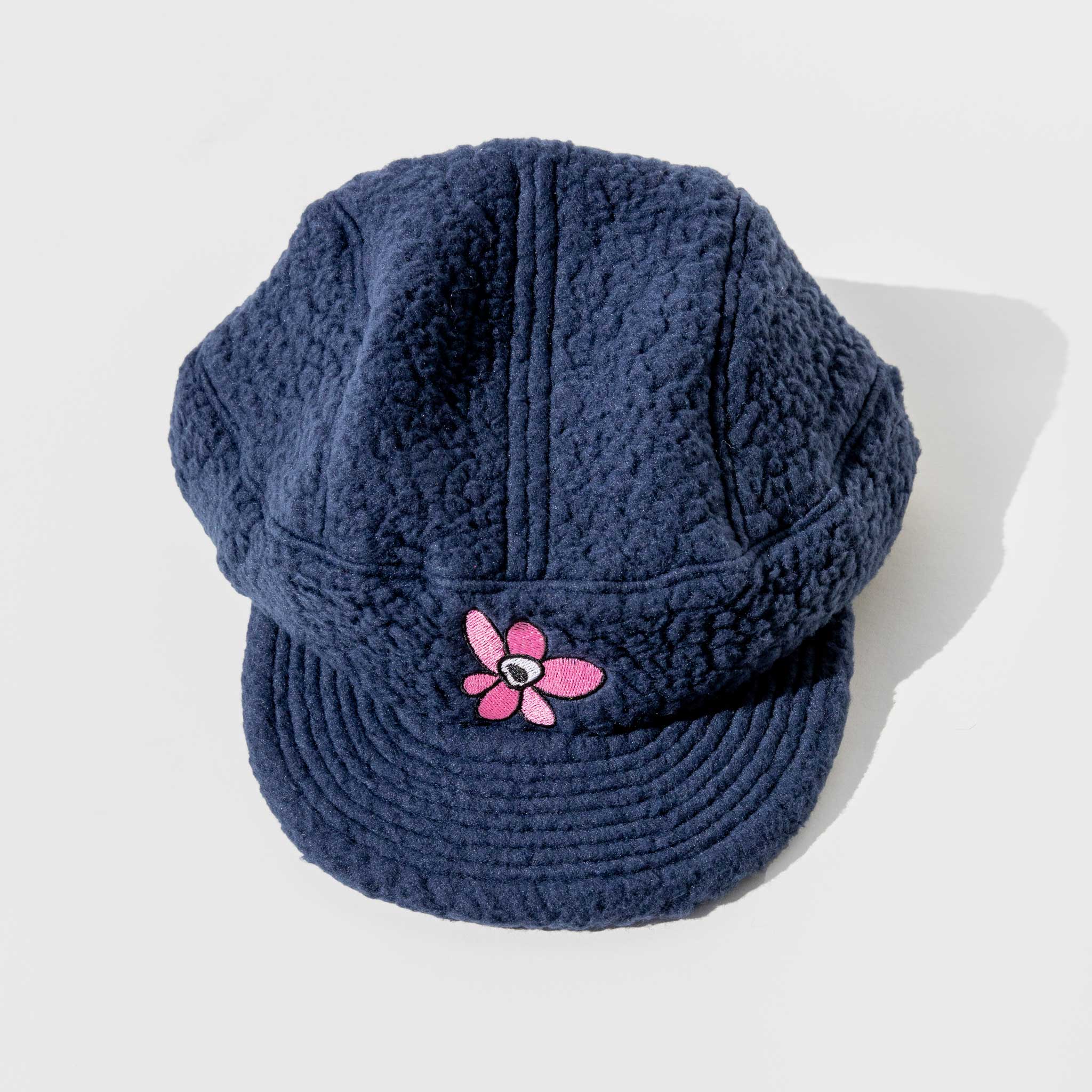 Close flat photo of the Recycled Shearling 4 Panel Cap - Navy.