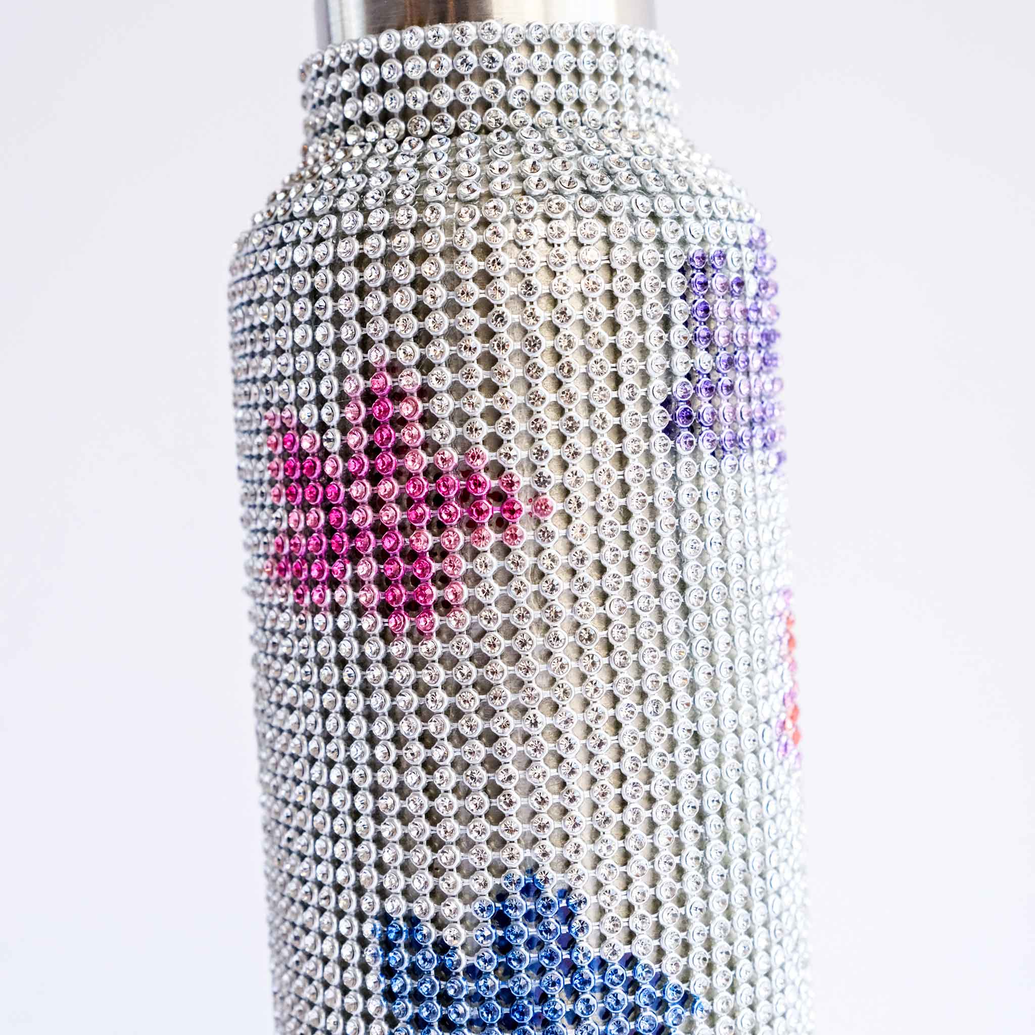 Close detail photo of the Rhinestone Water Bottle - Multi Flower.