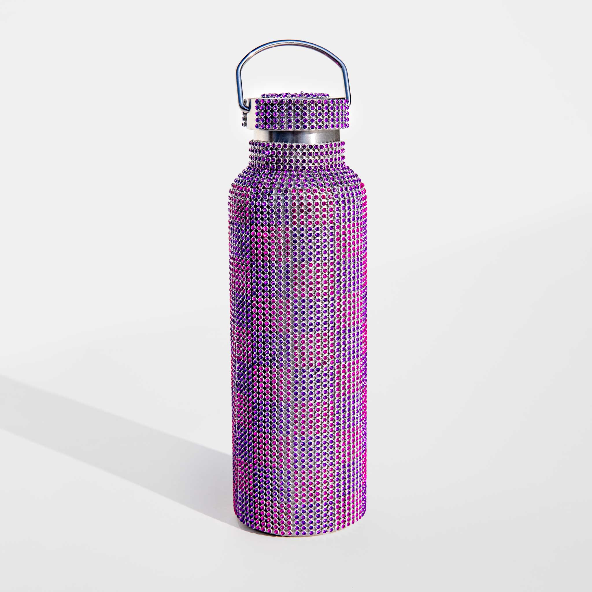 Close detail photo of the Rhinestone Water Bottle - Pink / Purple Check.