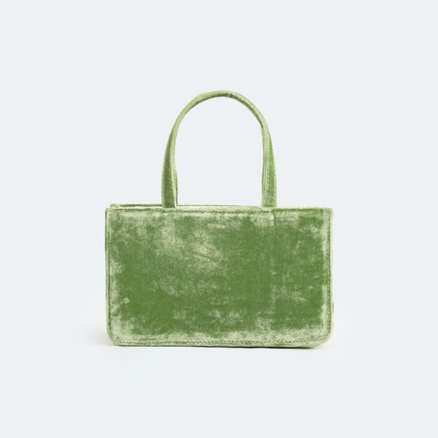 Back view of the Small Jeweled Cookie bag in green velvet.