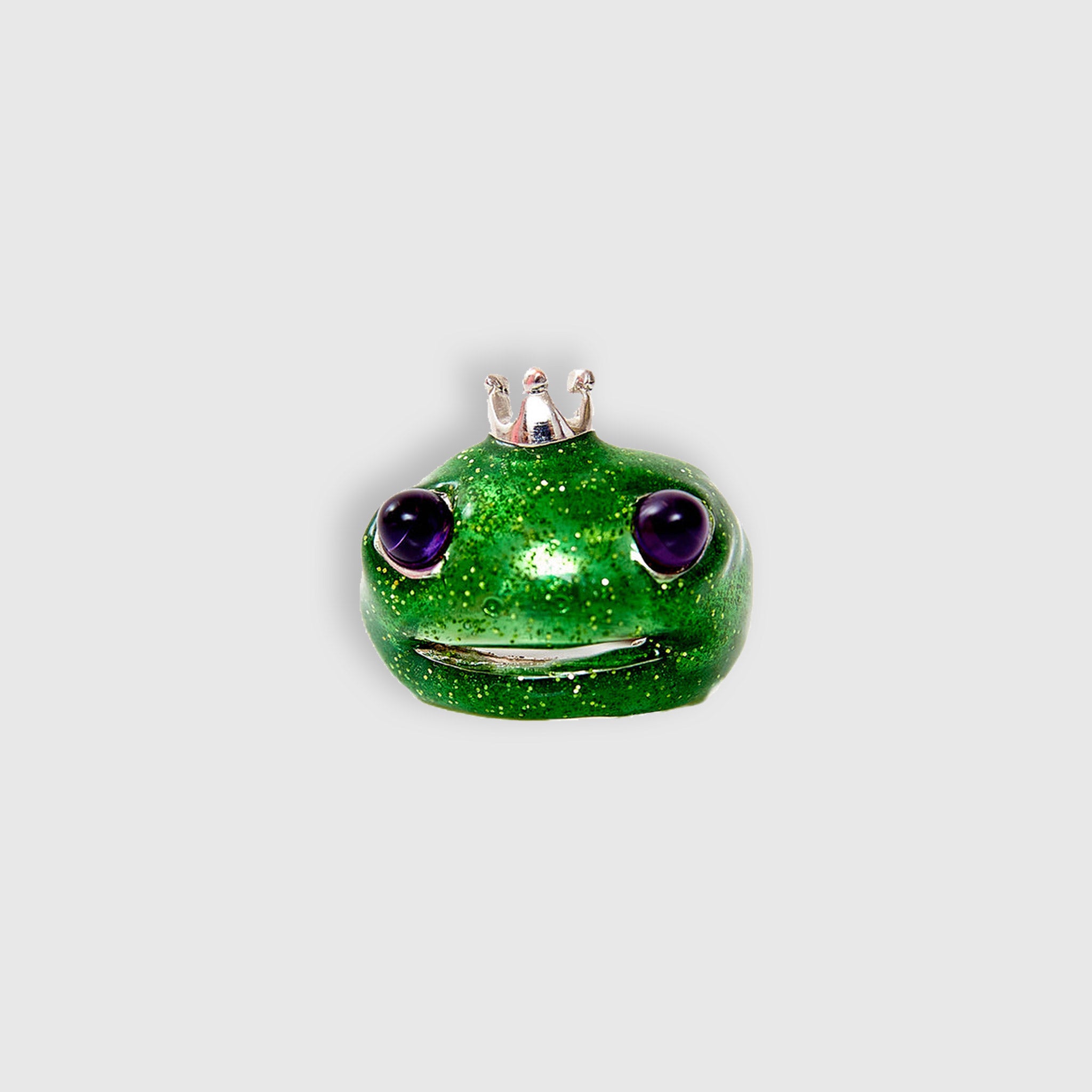 Green glittery Frog Ring by Collina Strada.