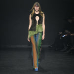 Full body runway photo of model wearing the Wide Leg Jean - Geode.