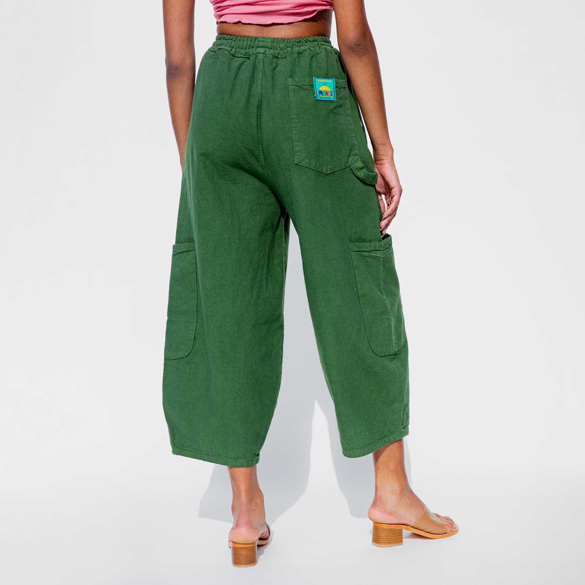 Back photo of Meals Chef pant in Kale green.