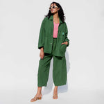 Outfit photo of Meals Forager Coat in Kale green.